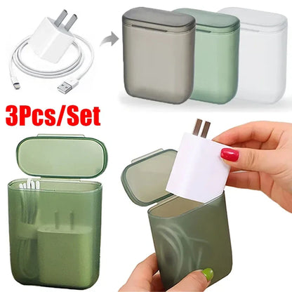 Desktop Data Cable Storage Box with Dustproof Cover - Transparent Container for Mobile Phone Chargers, Cable Wire Organization in Office or Home