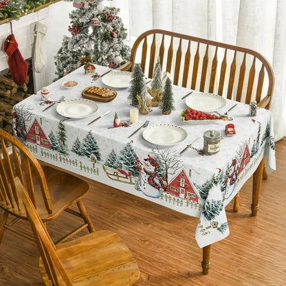 2025 Christmas Snowman & Xmas Tree Tablecloth – Reusable Waterproof Winter Party Table Decor