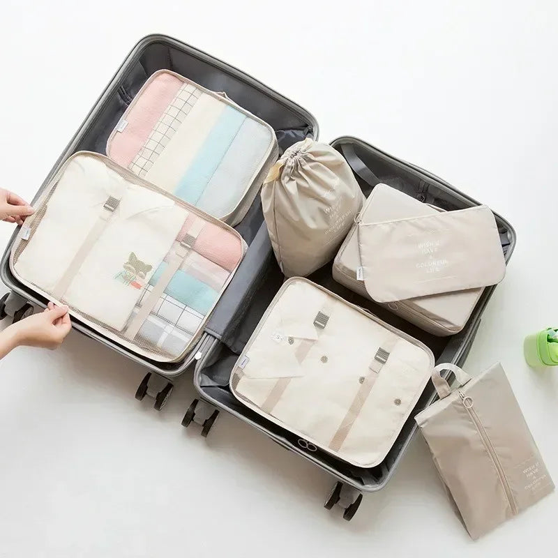 7 Piece Travel Bag Organizer Set - Luggage & Clothing, Shoes, Blanket Packing Cubes & Pouches