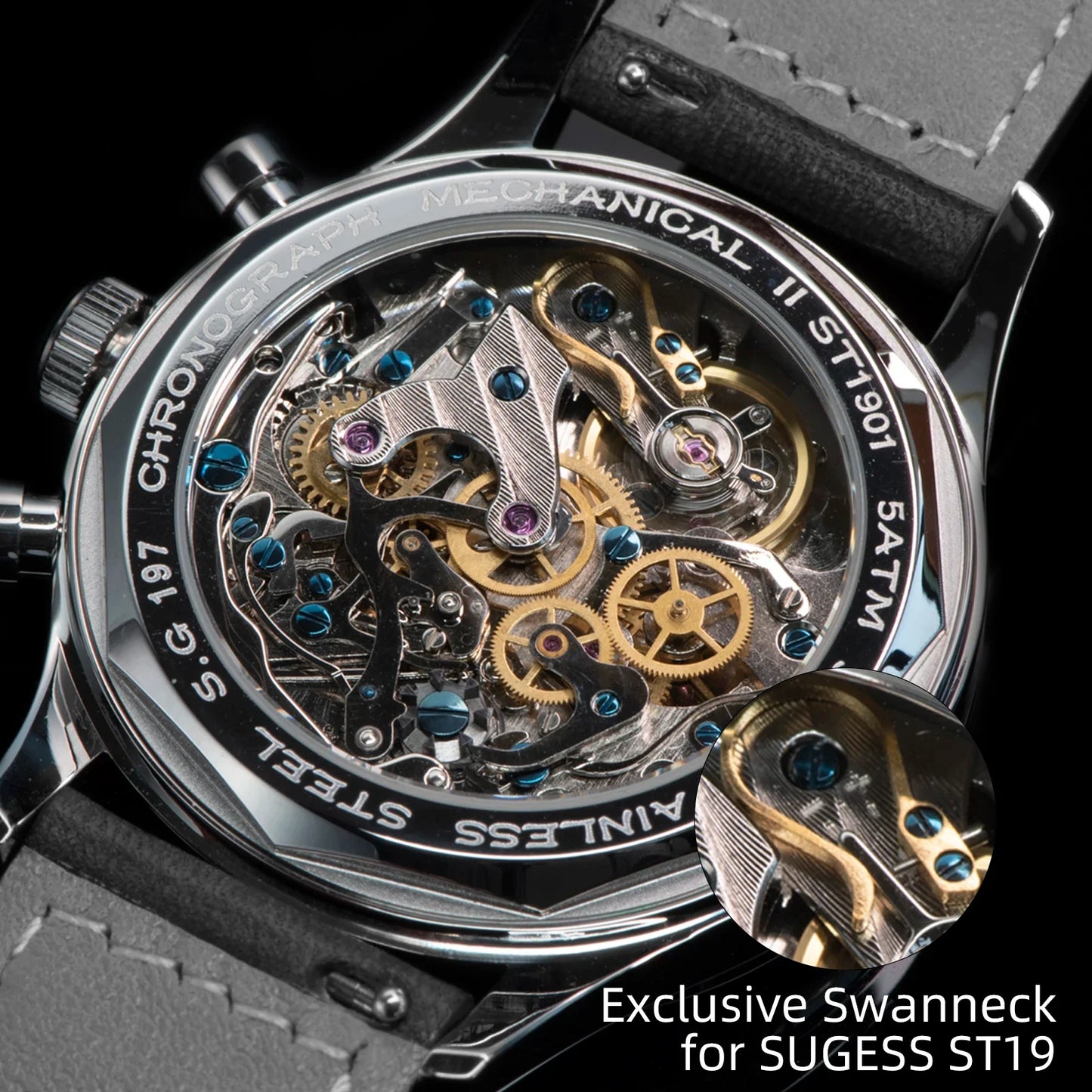Sugess ST1908 Mechanical Chronograph Watch for Men – Swan Neck Movement, Moonphase Calendar, Vintage Leather Strap, 2023 Model