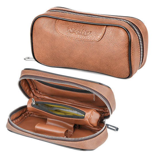 Scotte PU Leather Tobacco Pipe Bag – Portable Case for 2 Pipes with Smoking Accessories