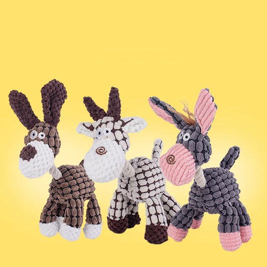 Interactive Pet Sound Toy – Cotton Rope Donkey Plush for Dog & Cat Bite Training, Grey & Brown