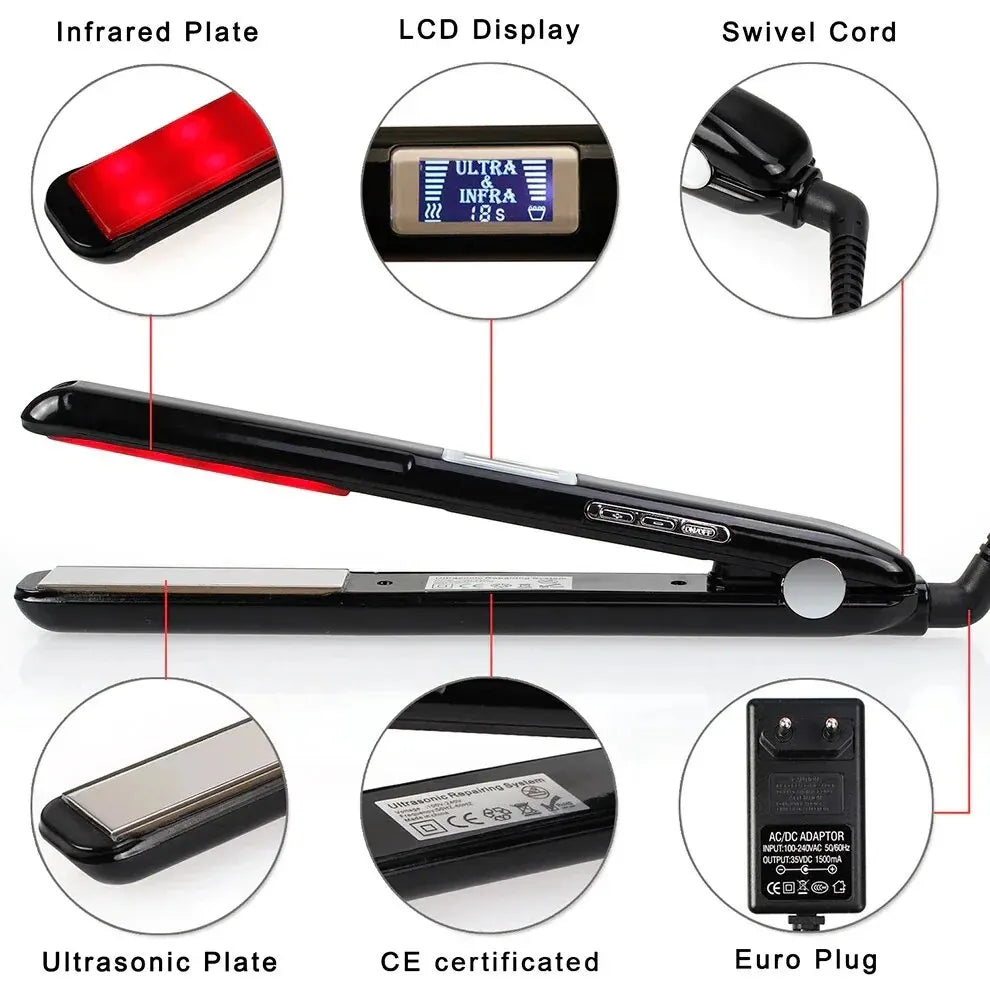 Ultrasonic Infrared Hair Straightener — Cold Keratin Treatment Flat Iron for Frizz Control & Hair Repair