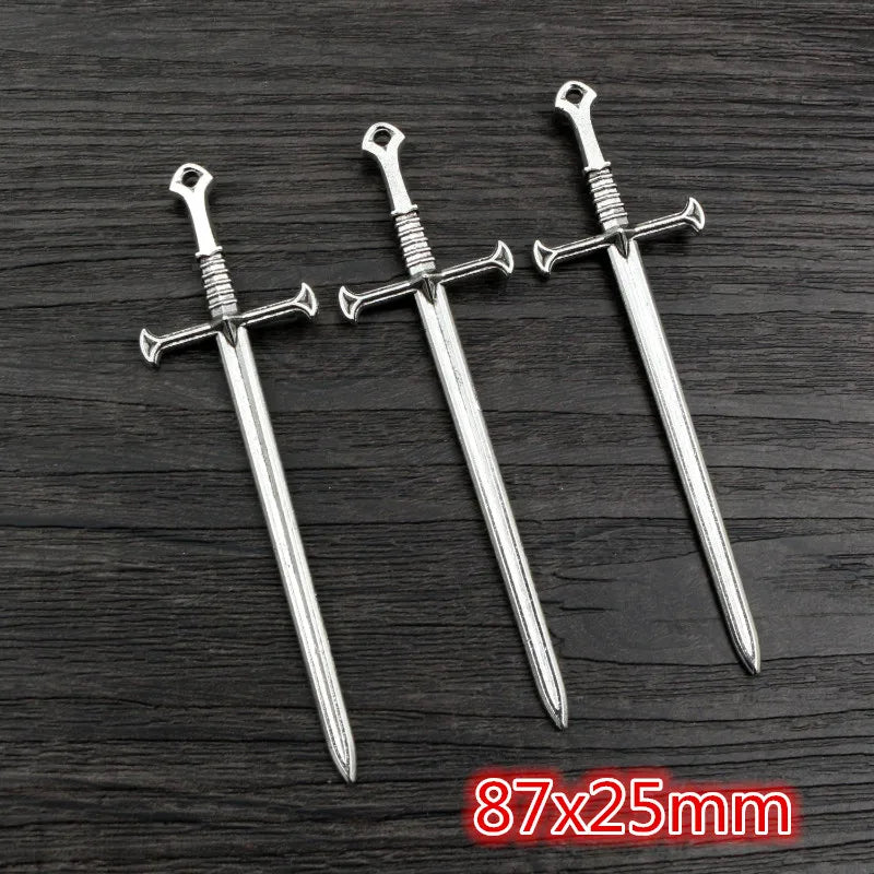 10pcs Antique Silver Sword Charms - DIY Jewelry Making Pendants Necklace Craft Accessories Findings