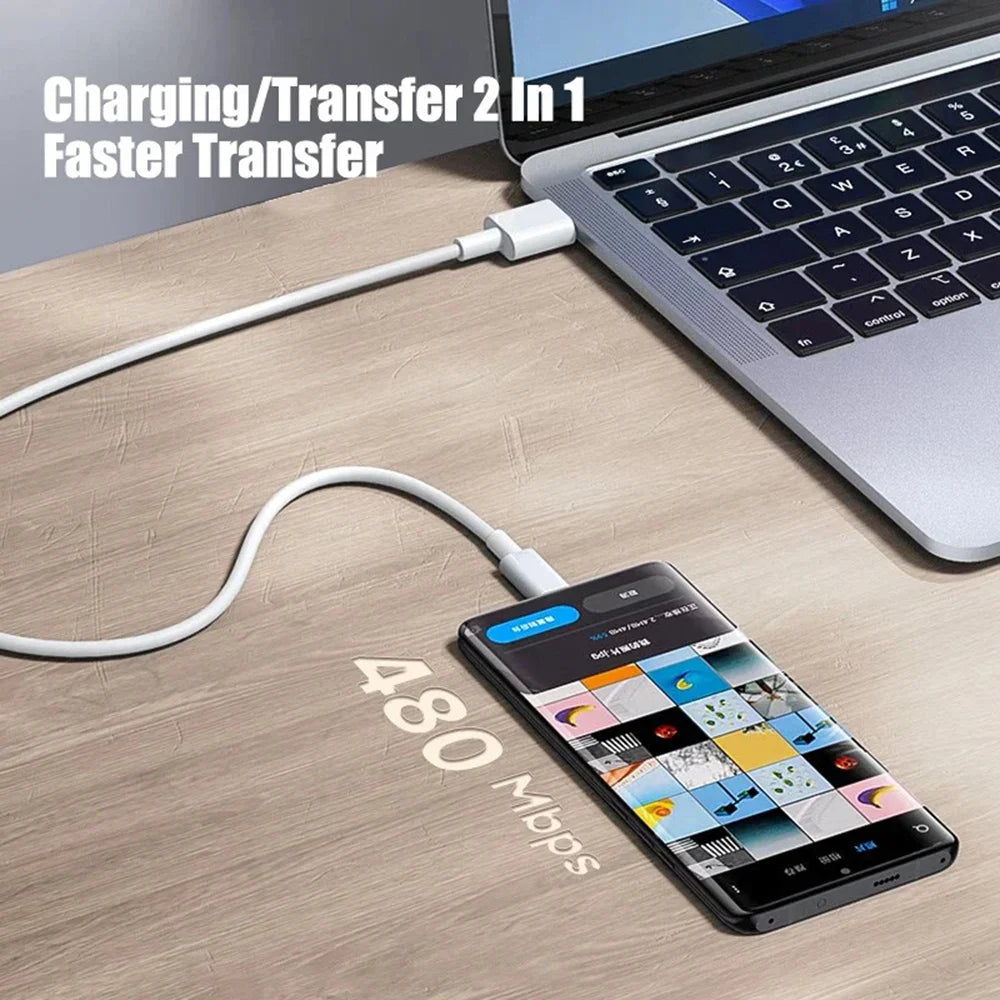 PD 60W USB-C to USB Type-C Fast Charge Data Cable – Compatible with iPhone 15, Huawei, Samsung, Xiaomi, 1M/2M/3M in Black & White