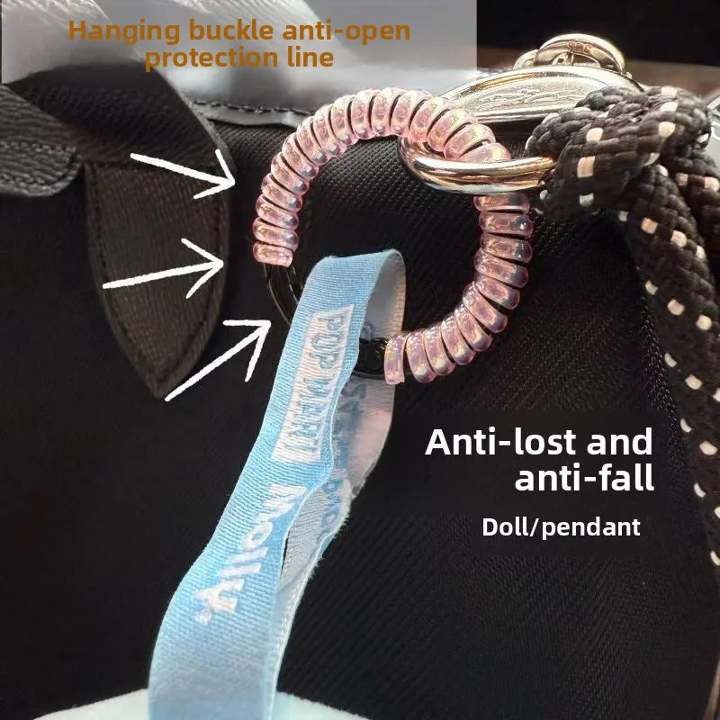 Labubu Anti-Drop Silicone Keychain — Colorful Winding Rope with Protective Ring, Fixed Safety Buckle