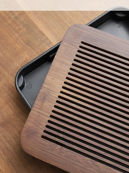 Portable Bamboo Tea Tray – Kung Fu Tea Set Grid Tray with Drainage for Dry & Wet Use
