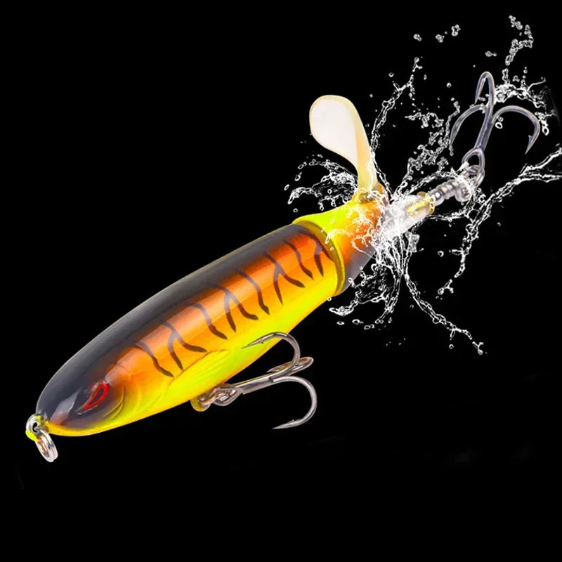 10cm/14cm Topwater Fishing Lure Whopper Popper - Artificial Bait with Hard Plopper and Soft Rotating Tail, Fishing Tackle