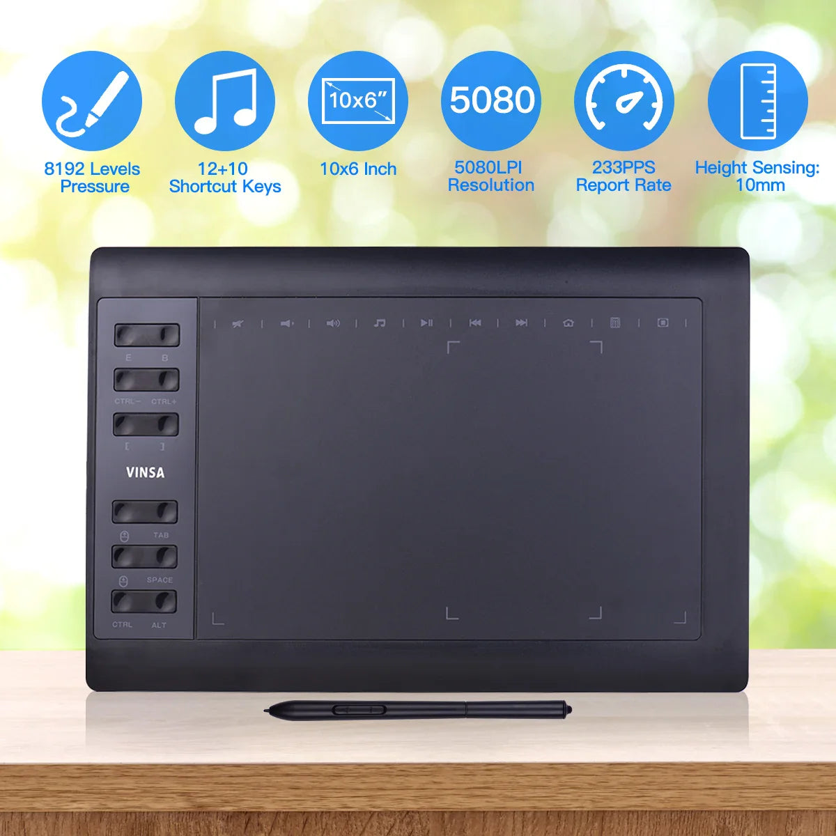 10x6 Inch Professional Graphics Drawing Tablet – 12 Express Keys for Windows & Mac, Digital Painting & Design Tool
