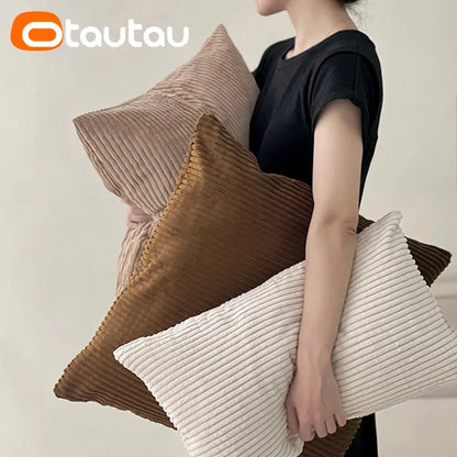 OTAUTAU Cotton Corduroy Cushion Cover – Throw Pillowcase Without Insert, Multiple Sizes 30x50–60x60 cm, KD024