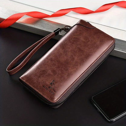 Men's Long Zipper Wallet – High-Quality PU Leather, RFID Blocking Business Clutch, Credit Card Holder