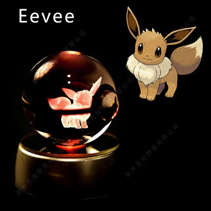 Pokémon Crystal Ball Night Light - 3D Pikachu Gengar Mewtwo Glass Lamp Statue Kids Birthday Gift