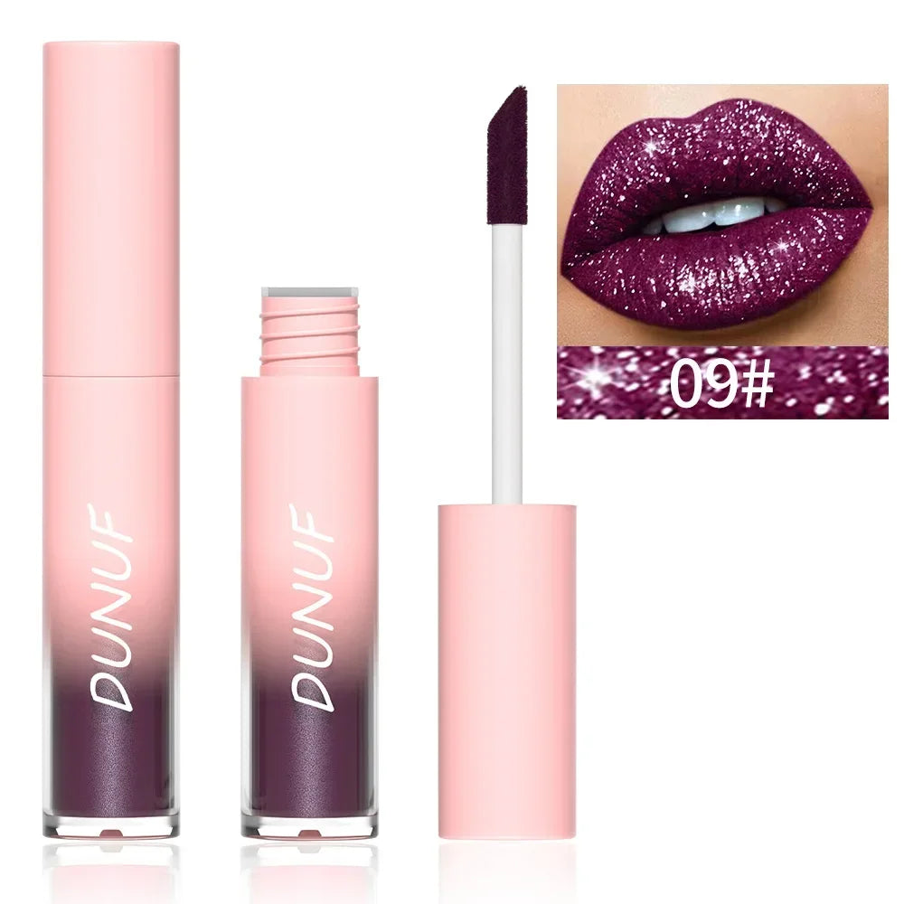18-Color Sexy Red Diamond Glitter Lip Gloss – Metallic, Waterproof, Long-Lasting Matte Shimmer Liquid Lipstick for Women