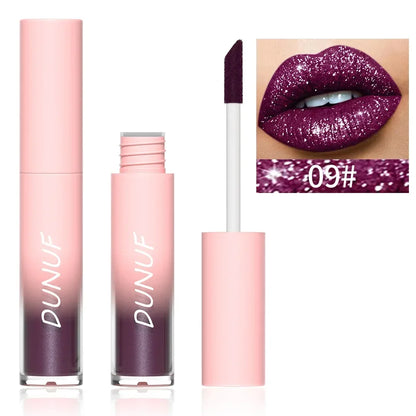 18-Color Sexy Red Diamond Glitter Lip Gloss – Metallic, Waterproof, Long-Lasting Matte Shimmer Liquid Lipstick for Women