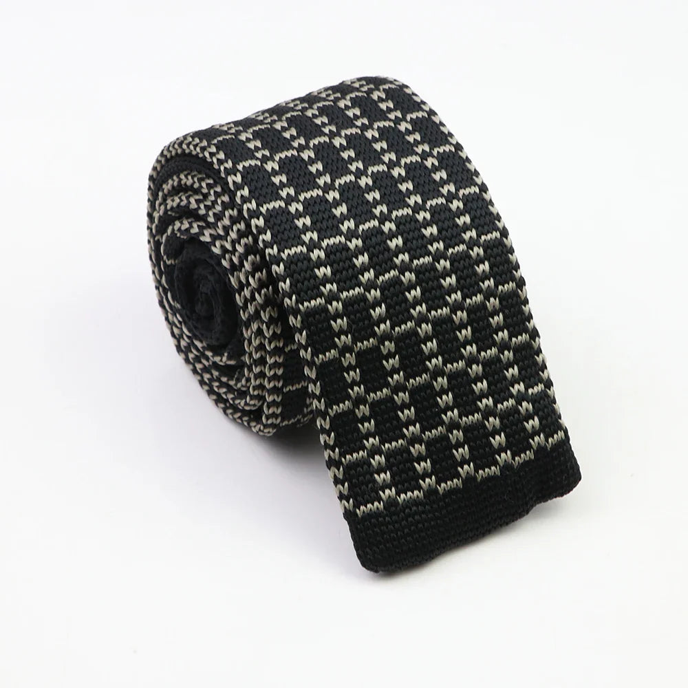 Classic Knit Neck Tie for Men — 6cm Plaid & Dots Casual Business Wedding Tie
