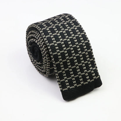 Classic Knit Neck Tie for Men — 6cm Plaid & Dots Casual Business Wedding Tie