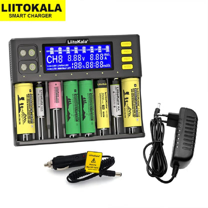 LiitoKala Lii-S8 Lii-S12 CH4 Multi-Function Battery Charger – 18650, 26650, 21700, 26700, AA, AAA Li-ion, NiMH, LiFePO4 Compatible