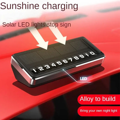 Solar LED Car Phone Number Plate — Hidden Temporary Parking Card with Multi-Number Display