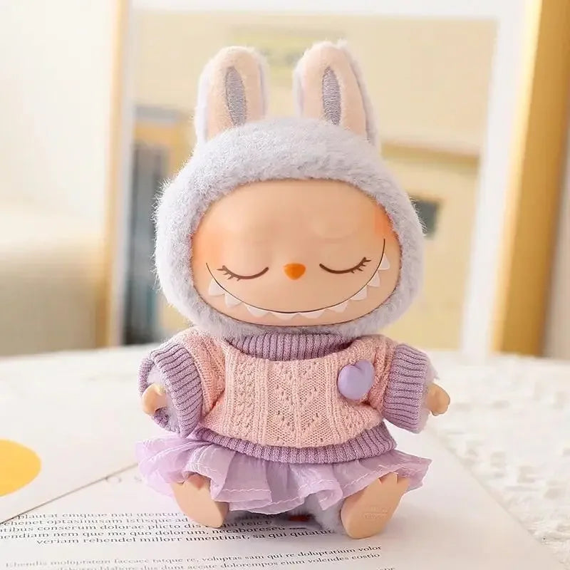 Mini Doll Clothes & Accessories — 15–17cm Labubu & 10cm Cotton Doll Outfit, Pink Hoodie & Yarn Skirt (No Doll)