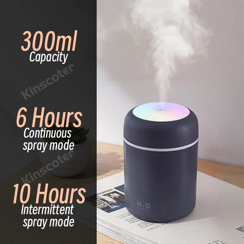 300ml H2O Portable Mini USB Air Humidifier: Compact Aroma Diffuser with Cool Mist for Bedroom, Home, Car, and Plant Purification