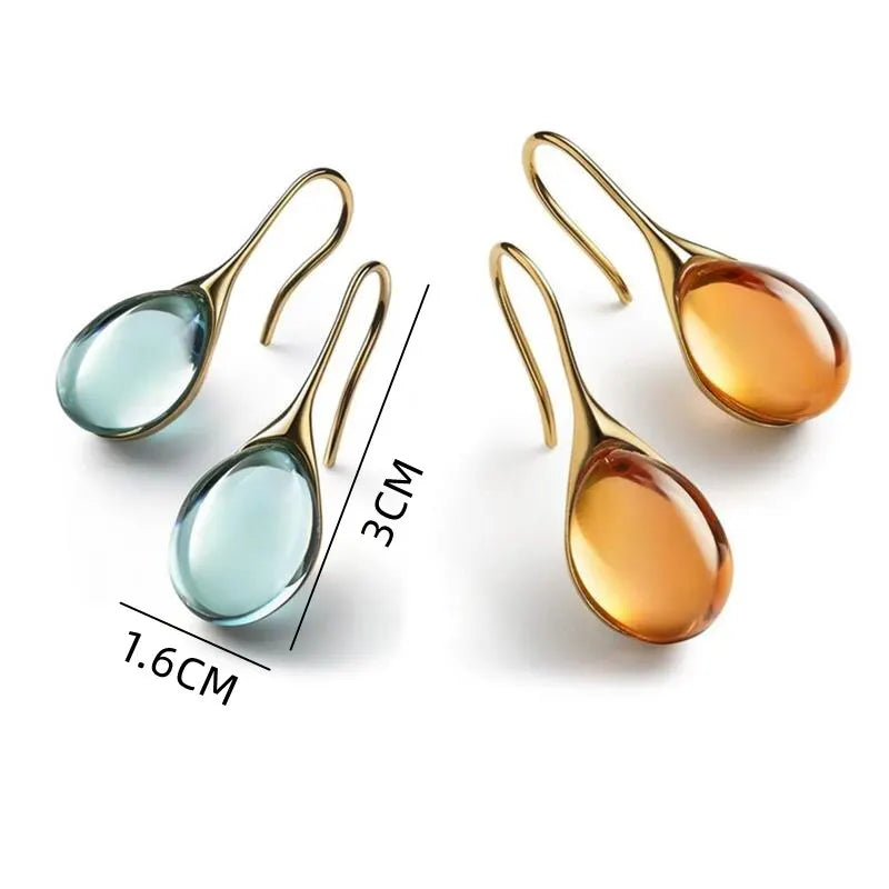 2-Piece Gold-Tone Faux Cat Eye Stone Earrings – Luxury Colorful Fashion Jewelry Set