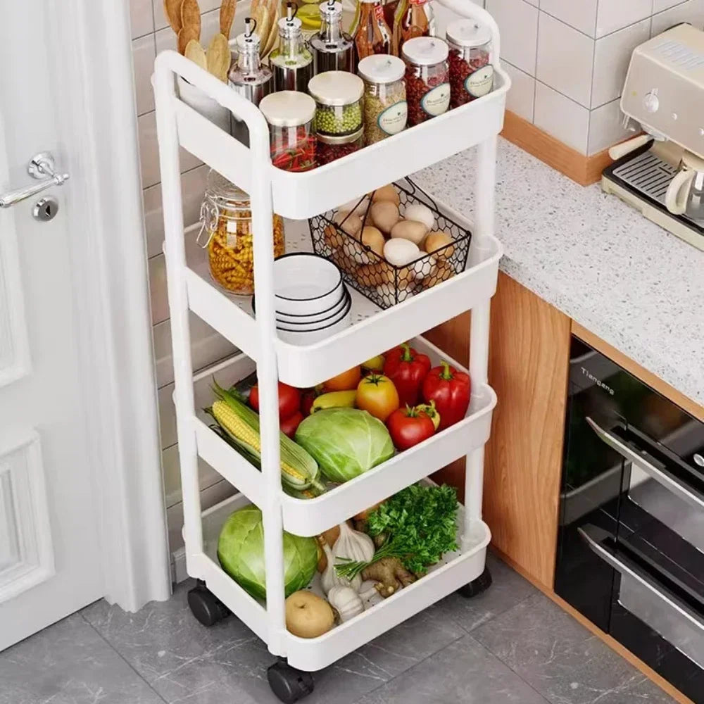 Household Kitchen Organizer Trolley - Mobile Storage Rack Cart with Wheels - Multifunctional Home Accessories - Multi-Storey Bookshelf