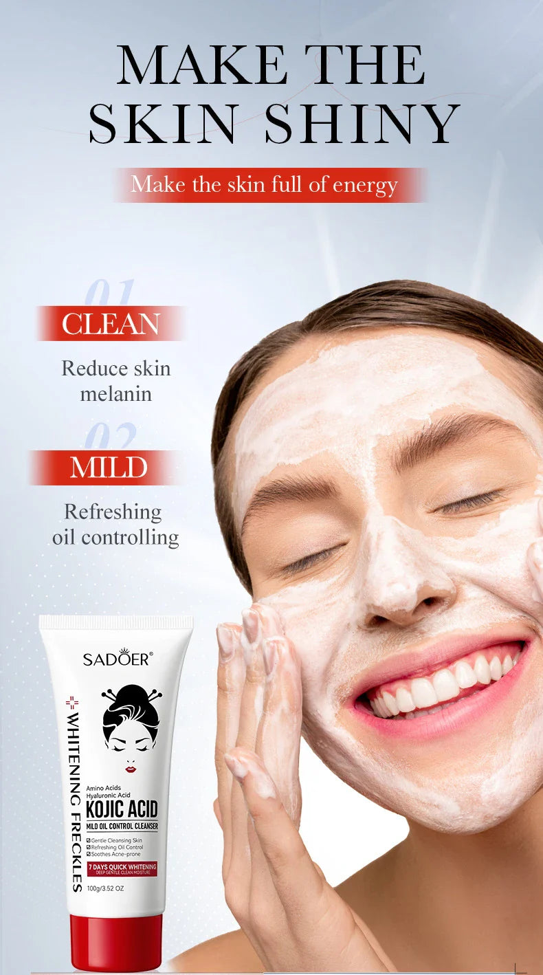 SADOER Kojic Acid Facial Cleanser – Moisturizing & Brightening Face Wash Foam for Skincare