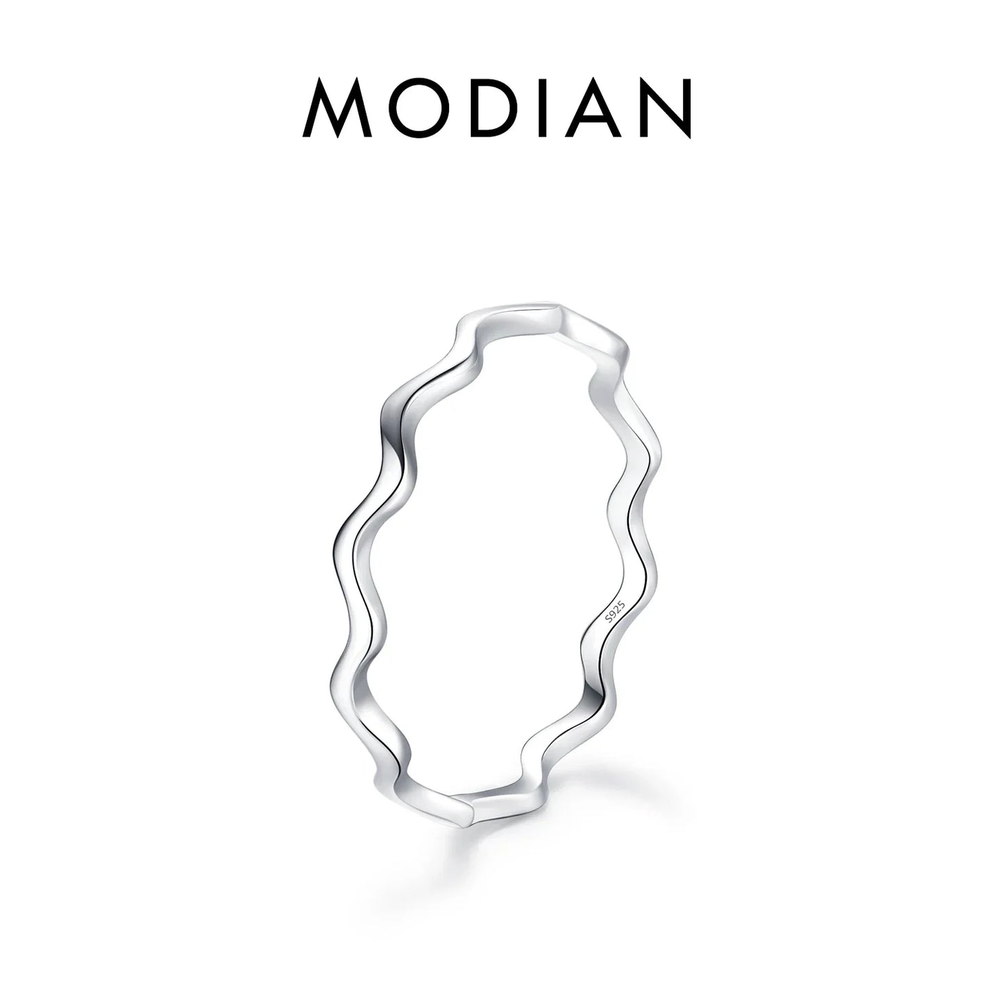 MODIAN 925 Sterling Silver Stackable Ring – Classic Wave Geometric Finger Ring, Fashion Jewelry for Women