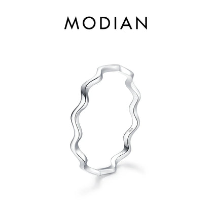MODIAN 925 Sterling Silver Stackable Ring – Classic Wave Geometric Finger Ring, Fashion Jewelry for Women