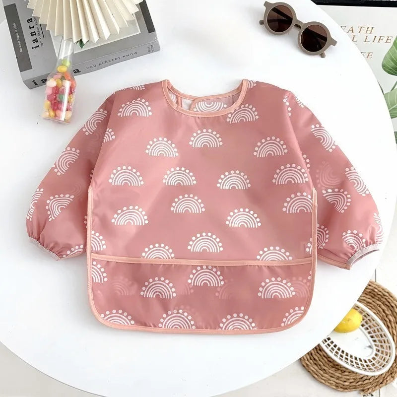 Waterproof Long Sleeve Baby Feeding Bib - Toddler Apron Smock with Food Catcher Pocket for Mess-Free Mealtime