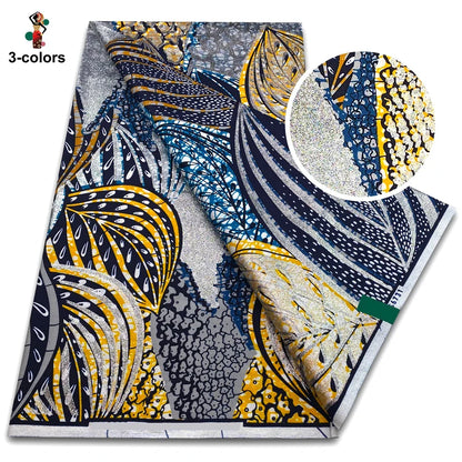 African Glitter Golden Wax Fabric - Nigerian Ankara Gold Print 6 Yards Sewing Material