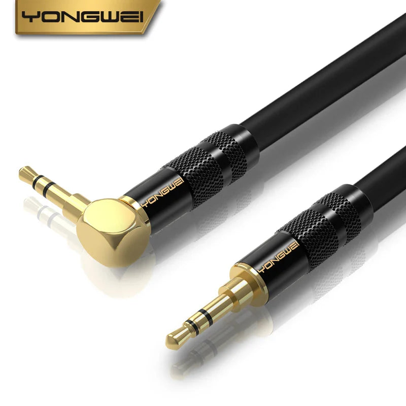 YONGWEI 3.5mm AUX Audio Cable - Straight to Curved Male-to-Male for Car, Mobile Phone, Computer, Speaker and Headset Extension