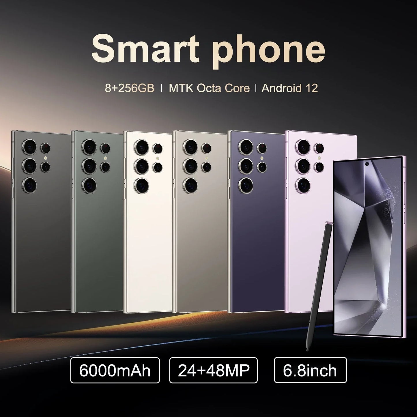 FUFFI-S25 Pro Android Smartphone – 6.8” Display, 12GB RAM, 512GB ROM, Dual SIM, 24+48MP Cameras, 6000mAh Battery