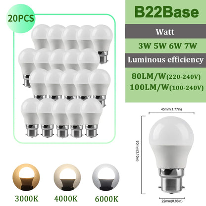 20pcs G45 C37 LED Bulbs — 3W/5W/6W/7W Energy-Saving Mini Lamps, Warm & Cool Light for Home and Bedroom