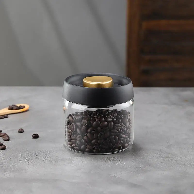 Vacuum Sealed Glass Coffee Bean Jar — Airtight, Moisture-Proof Household Container with Air Extraction for Fresh Coffee