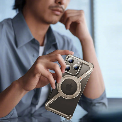 Oatsbasf Z Shape Metal Phone Case for iPhone 15/16 Pro Max – Shockproof Cover with 360° Rotating Holder & Bumper Protection