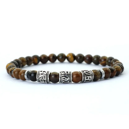 Noter Mantra Bracelet for Men – 6mm Howlite, Lava, and Tiger Eye Beads, Viking Accessories, Tibetan Bracelet