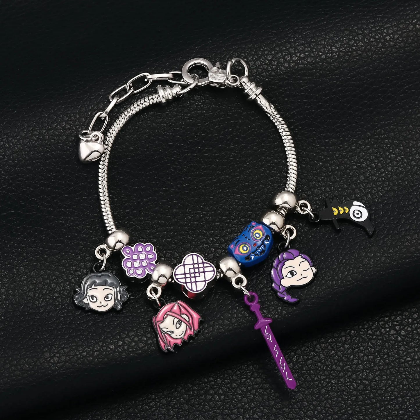 Y2K K-Pop Demon Hunters Bead & Enamel Pendant Bracelet – HUNTR/X Bangle Cosplay Jewelry Gift