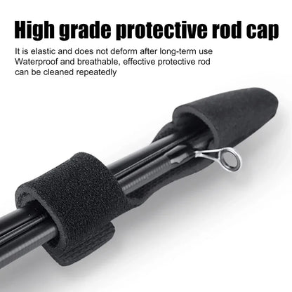 BRAVMACK Fishing Rod Elastic Protection Cap & Strap Set — Water Droplet Wheel Winding Rod Strap for Secure Fishing Rod Storage