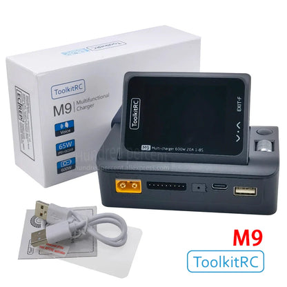 ToolkitRC M9 600W 20A Smart USB Fast Charger - Adjustable Screen Angle with Audio Function for 1-8S LiPo LiFe Batteries