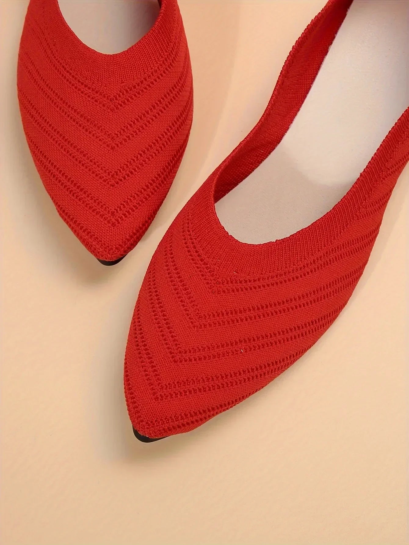 Women’s Pointed Toe Knitted Slip-On Flats – Solid Color Casual Breathable Ballet Loafers