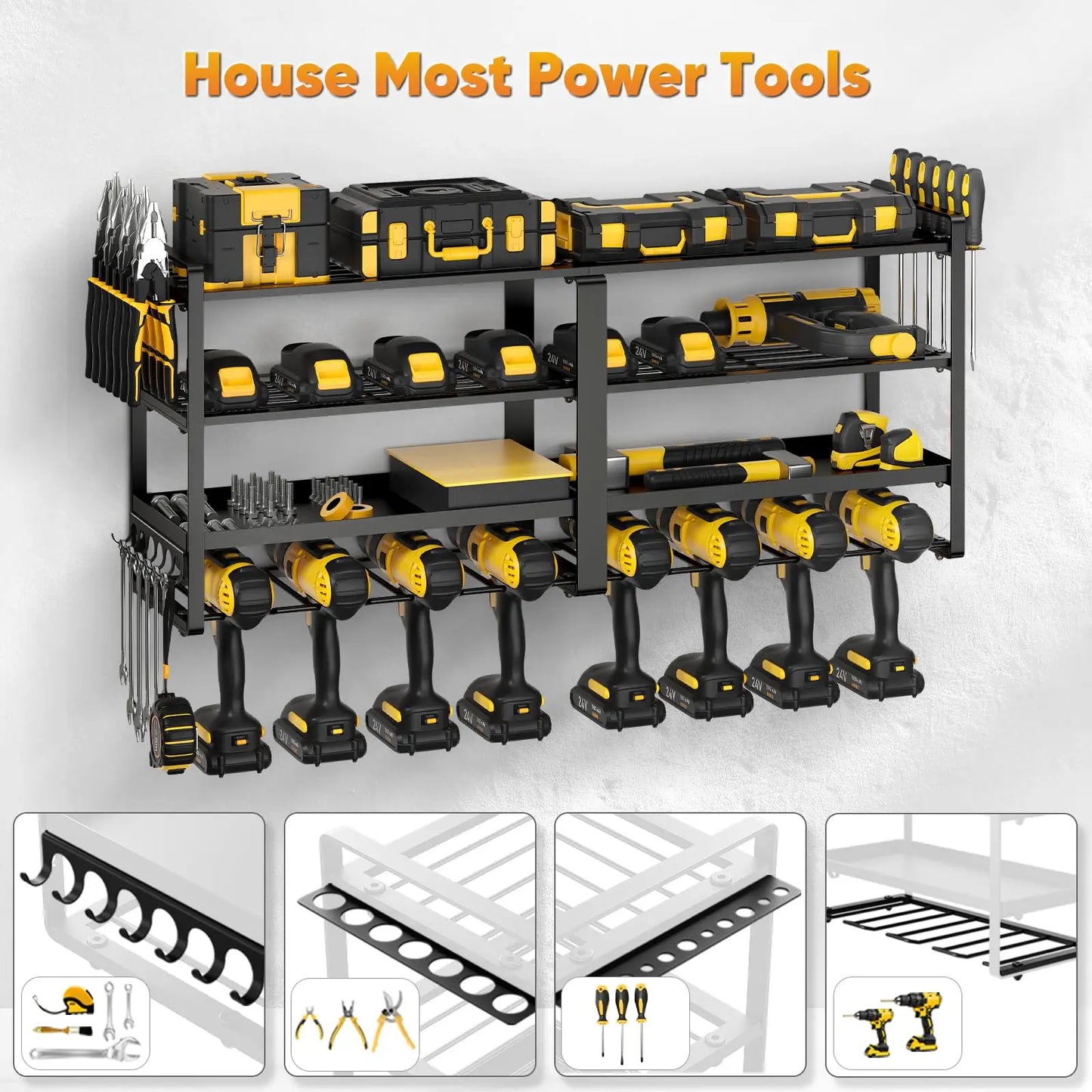 Heavy Duty Power Tool Organizer — 4-Layer Wall Mount Drill & Garage Storage Rack