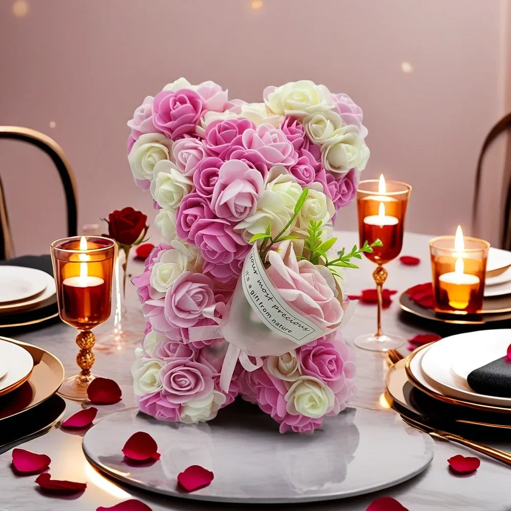 Artificial Rose Bear with Hand Corsage – Romantic Gift for Valentine’s Day, Birthdays, Weddings & Mother’s Day