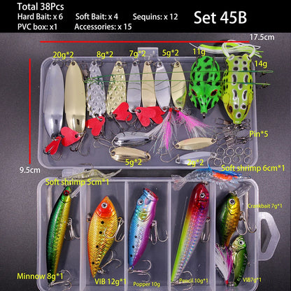 FFLYBG Mixed Fishing Lure Set with Box – Soft & Hard Bait Kit Including Minnow, Metal Jig Spoon & Crankbait for Bass and Pike Fishing Tackle Kit