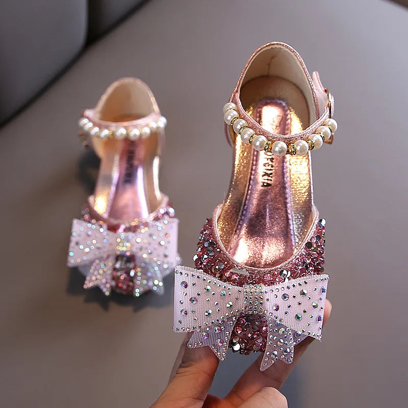 Girls Princess Sequin Sandals - Pearl Bow Party & Occasion Shoes