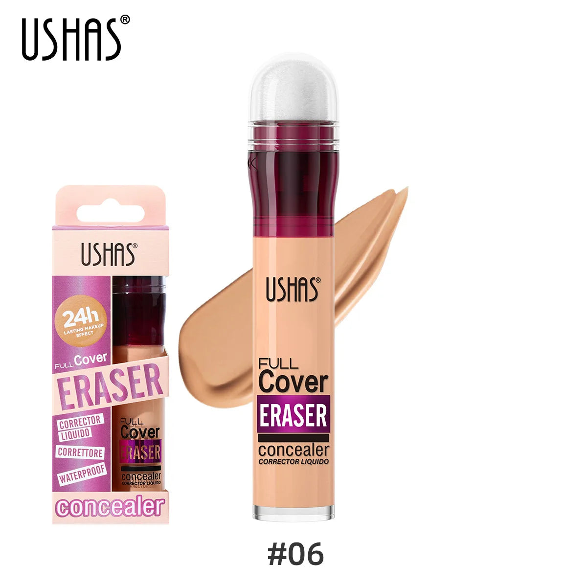 USHAS Sponge Tip Foundation Concealer – Waterproof, No Makeup Removal, 12 Colors Available