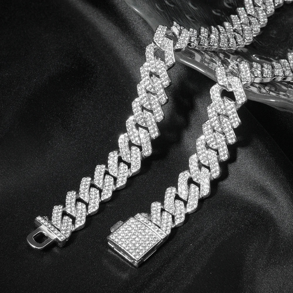 3pcs Men’s Cuban Chain Watch & Jewelry Set – Hip Hop Miami Curb Iced Out Rhinestone Necklace, Suit Watch & Bracelet