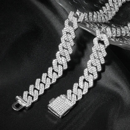 3pcs Men’s Cuban Chain Watch & Jewelry Set – Hip Hop Miami Curb Iced Out Rhinestone Necklace, Suit Watch & Bracelet