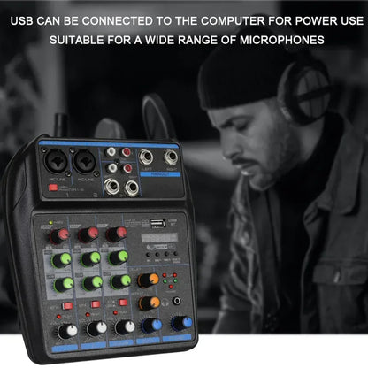 4-Channel DJ Mixer Console – Bluetooth Audio Mixer with 48V Phantom Power, USB & Karaoke Monitor System