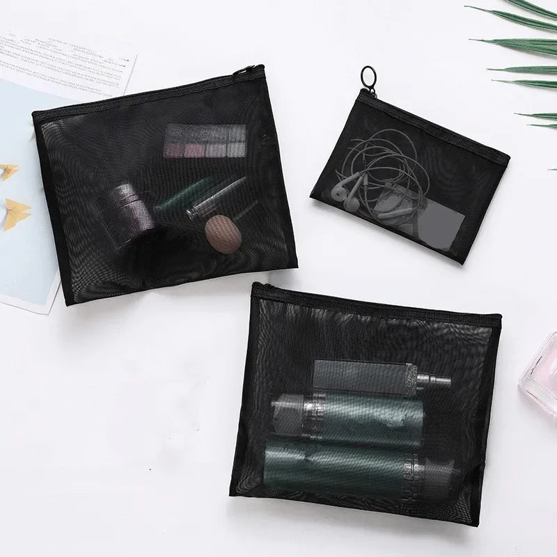 Female Makeup Pouch – Portable Small & Large Mesh Cosmetic Bag, Toiletry Beauty Case, Travel Makeup Organizer Storage Bag